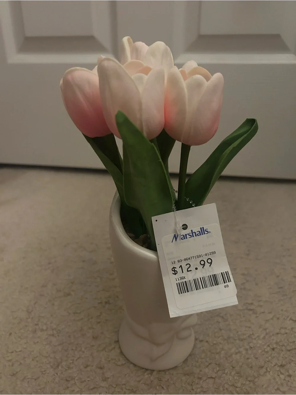 Pink Tulip Faux Floral in White Ceramic Vase Decoration
